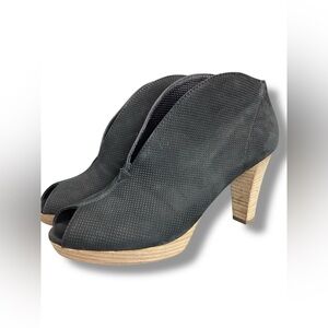 Paul Green Black Peep toe Bootie Heels Nubuck Suede Perforated
